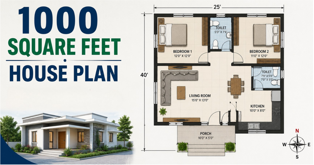 1000 square feet house plan with interior design