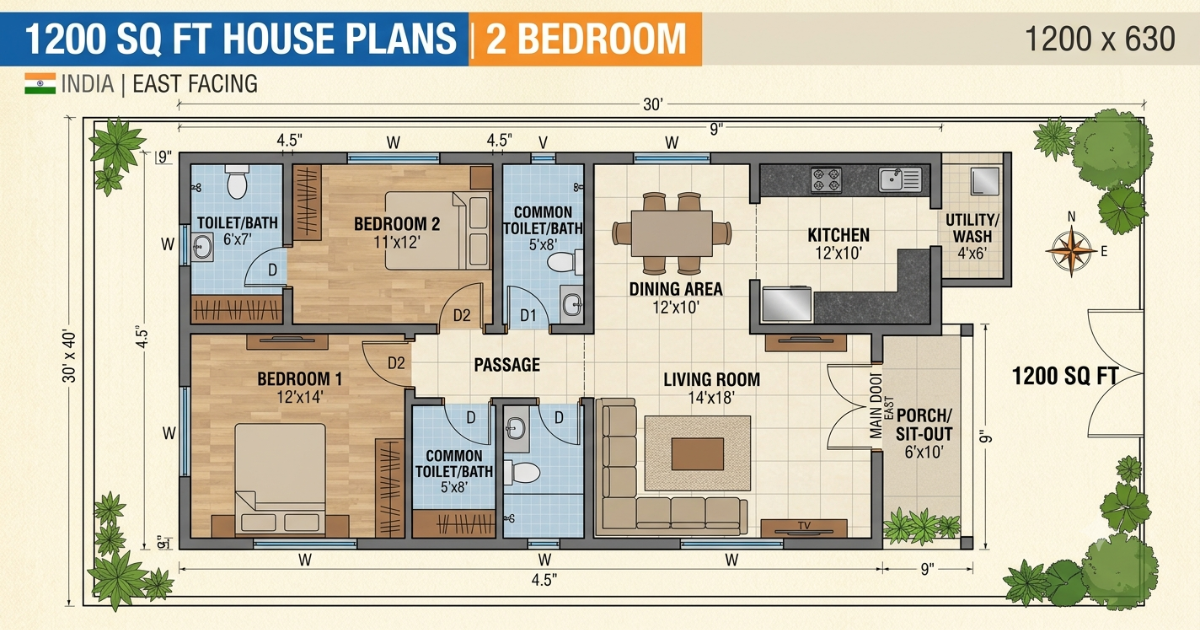 1200 sq ft house plans 2 bedroom for dream house