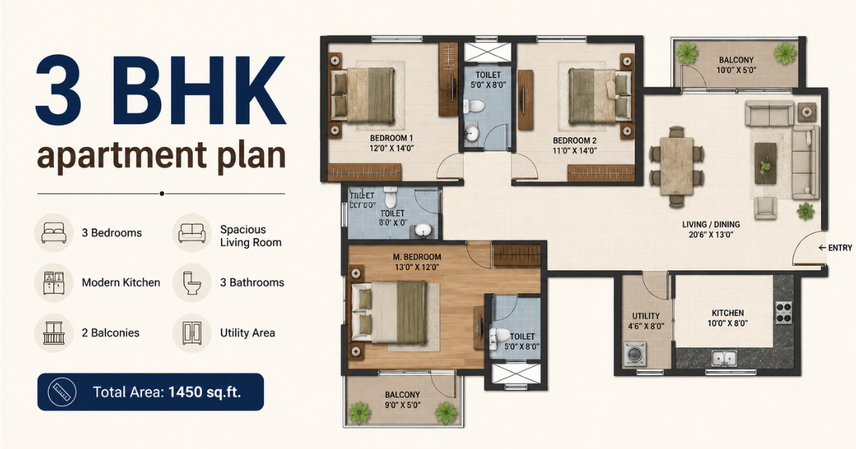 3BHK apartment Plan