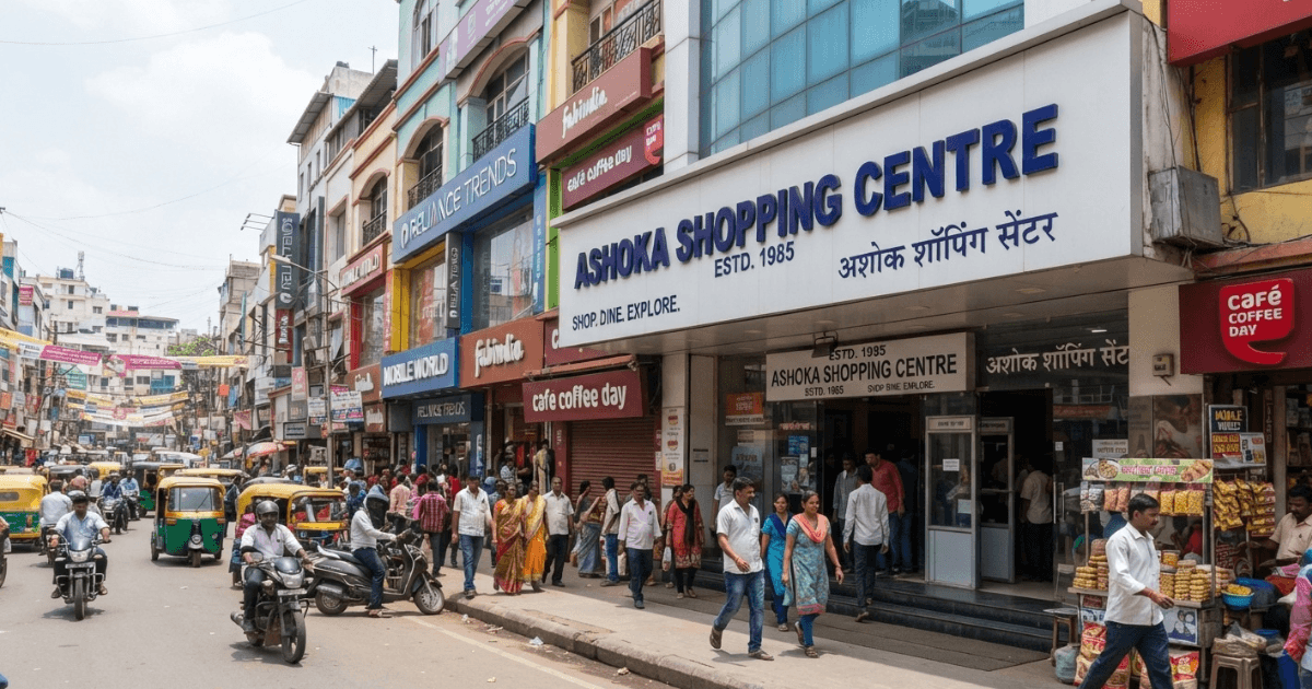 Exterior view of Ashoka Shopping Centre building entrance