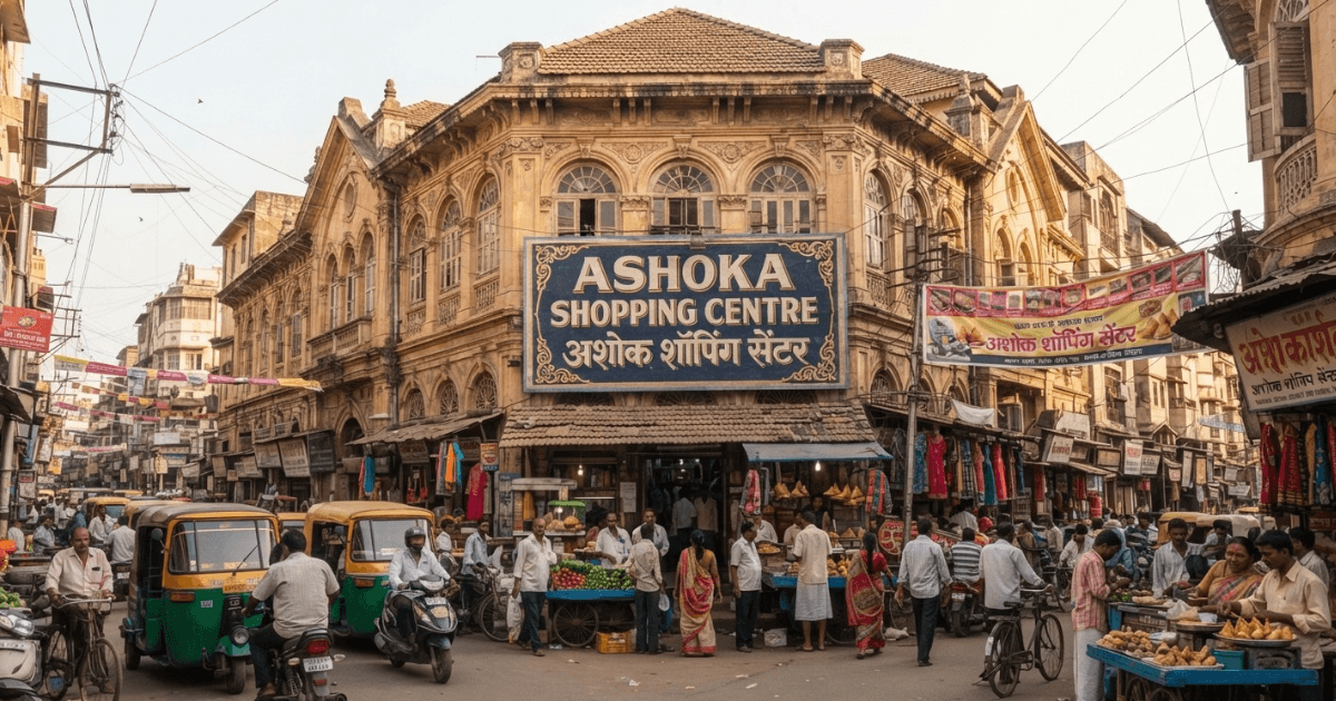 Ashoka Shopping Centre facade featuring multiple shop signboards