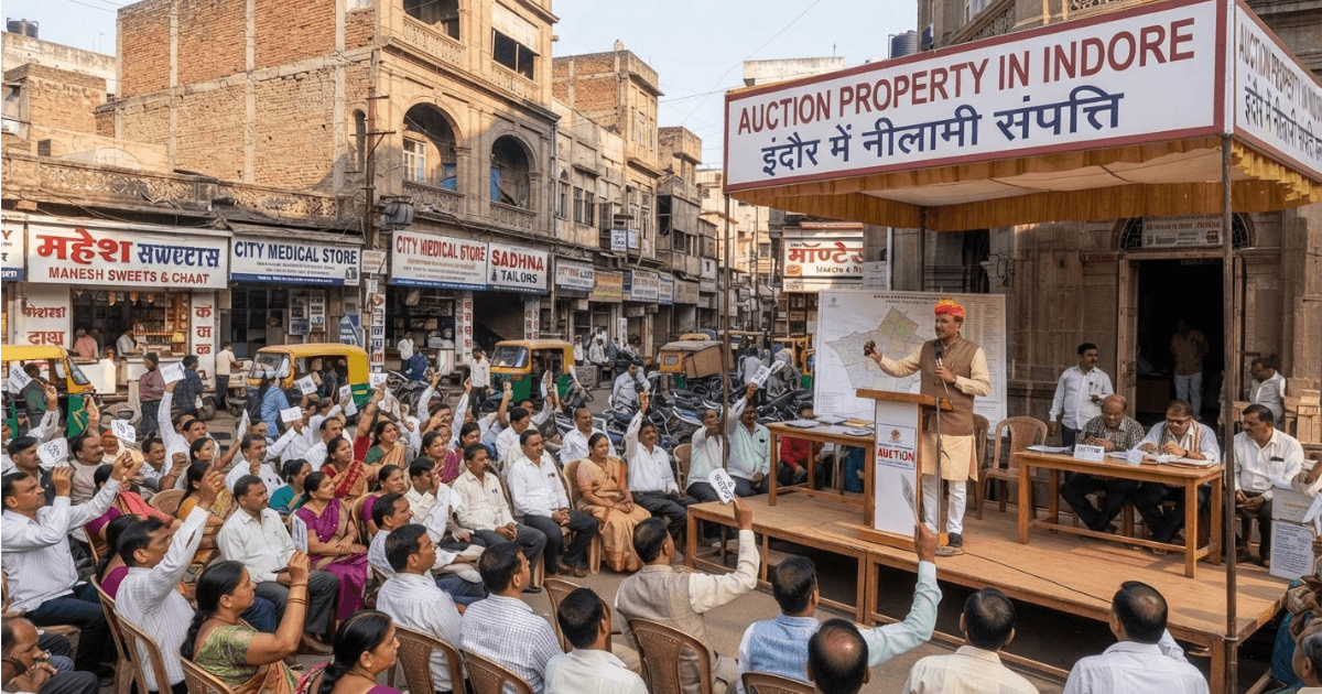Bidders reviewing auction property listings across Indore neighborhoods