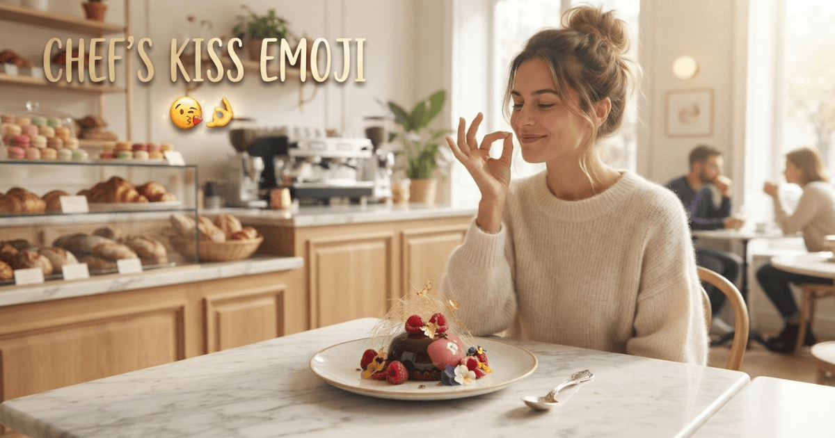 Smiling face making a Chef's Kiss Emoji gesture