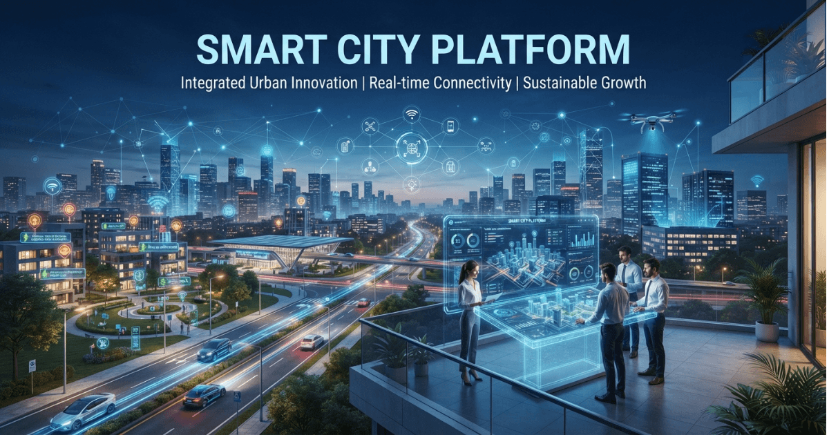 Interactive Smart City Platform interface managing traffic and utilities
