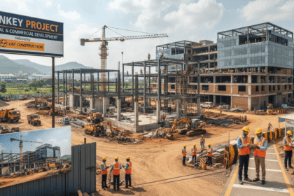 Turnkey project team inspecting equipment installation at an industrial plant site